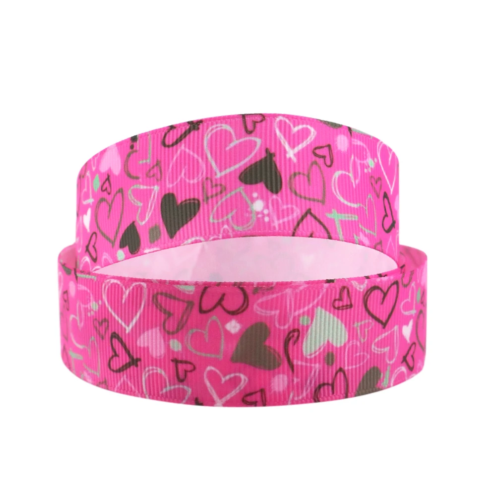 

david angie 1'' 25mm cute love heart valentine's day grosgrain ribbon 5yards,DIY holiday Gift Packing Wraps,5Yc3203