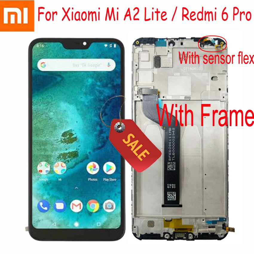 Скидка Оригинальный Xiaomi mi A2 Lite 5,84 дюймов кодирующий преобразователь сенсорного экрана в сборе для Xiao mi Red mi 6 Pro с рамкой и сенсором для ремонта