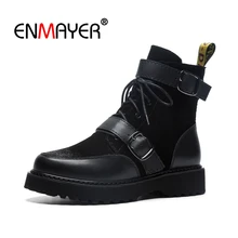 ENMAYER Women Ankle boots Round Toe Med heels Short boots Suede Autumn Winter boots Thick heel Zipper Black Shoes CR1355 ENMAYER Women Ankle boots Round Toe Med heels Short boots Suede Autumn Winter boots Thick heel Zipper Black Shoes CR1355