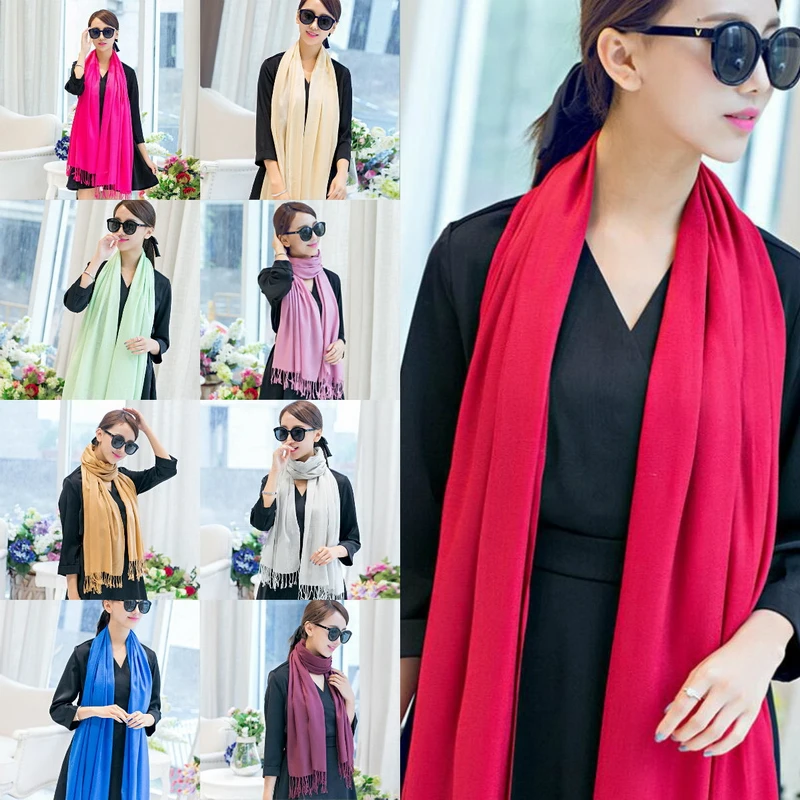 Damen Pashmina Schal Hellrosa - Großer 203x70cm Schal Mit Quasten