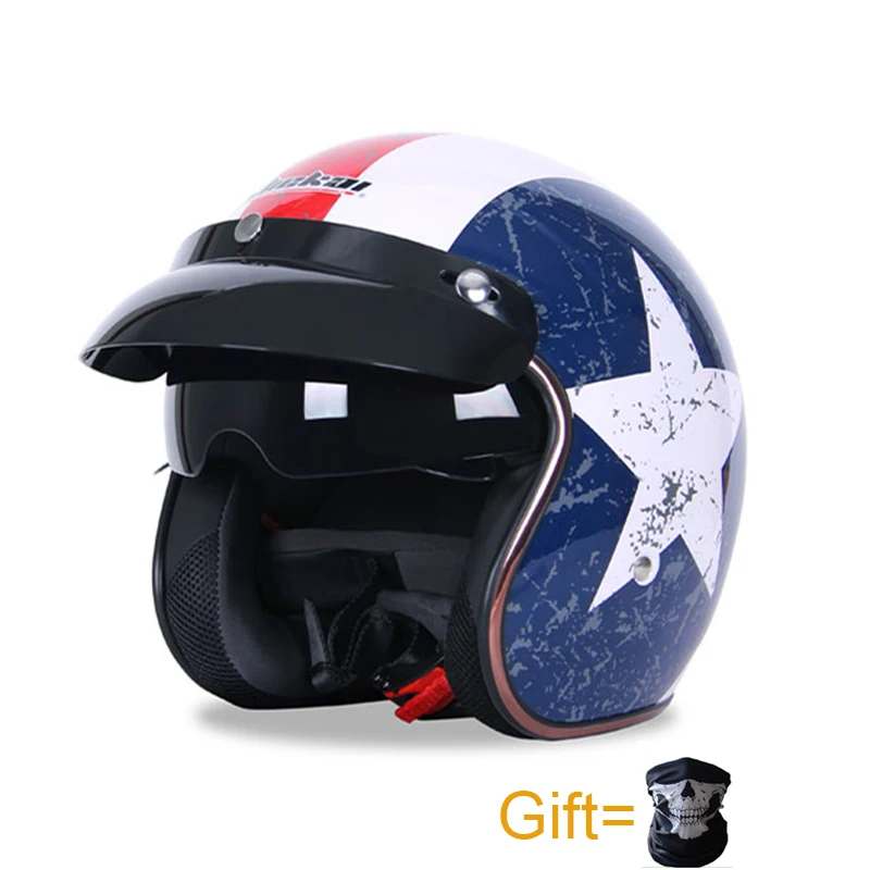 

JIEKAI Men Women Motorcycle Helmet Vintage Retro Motorbike Helmets Moto Open Face Motorcycle Helmet Mask Gift For Harlely