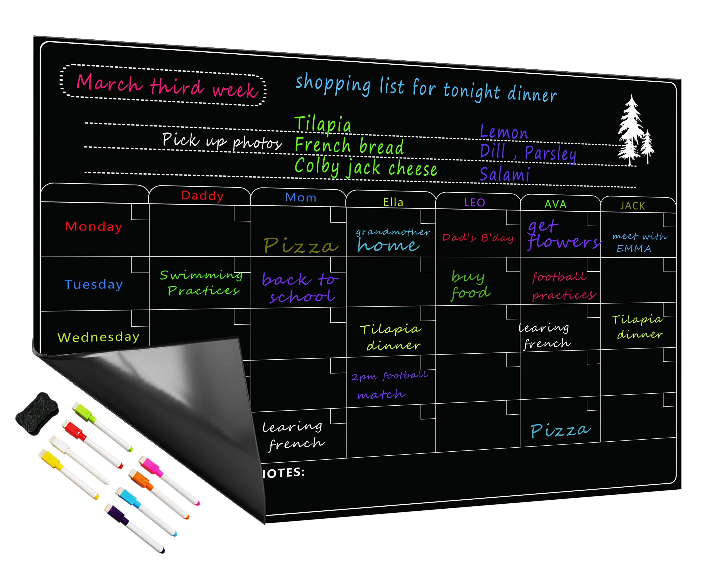 8 ручка Dry Erase календарь-A3 Магнитная сухая стереть недельный календарь для холодильник-Бакалея список и недели меню доска для холодильника