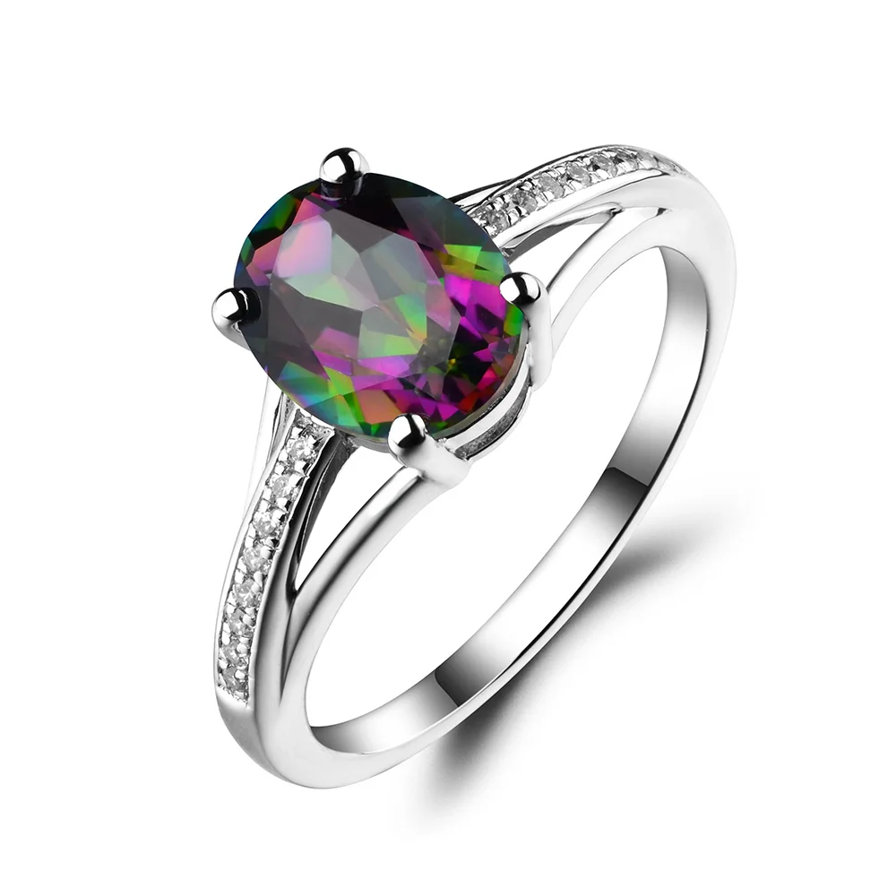 Лейдж Jewelry Мистик Топаз Кольцо овальным вырезом Радуга драгоценный камень свадебные Обручение кольцо 925 серебряное кольцо для нее