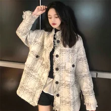 Весенне-осенние женские новые свободные корейские с длинным рукавом однобортные модные твидовые Длинные куртки JQ391