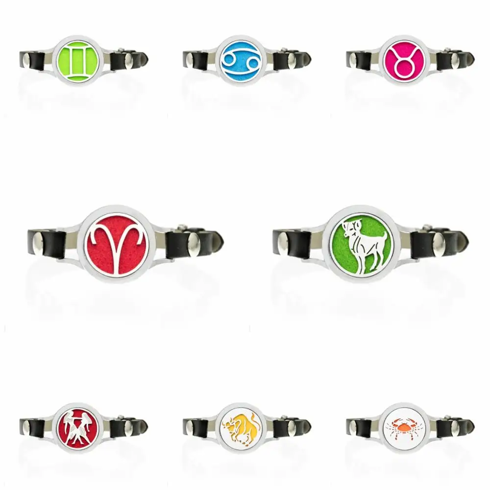 

Virgo Aries 25mm Twist Screw Wrap Diffuser Bracelet PU Leather Aromatherapy Perfume Bracelets Women Jewelry 10pcs Pads Gift