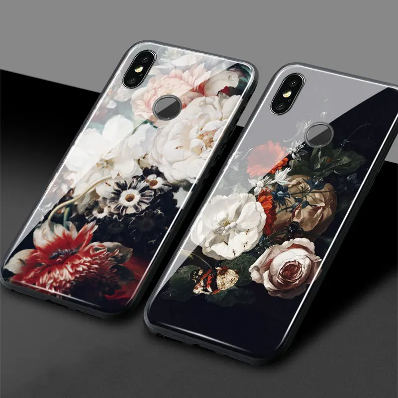 Винтаж цветок красивый Art Painring Стекло силиконовый чехол для телефона Для Сяо mi 6 8 9