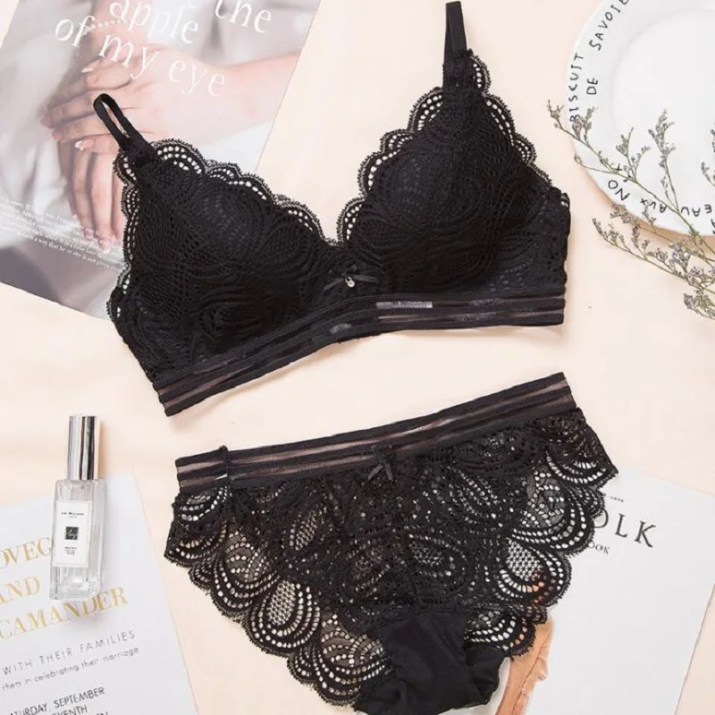 

Summer Ultra-thin push up bra set sexy lace underwear set wire free transparent bra and panty set women lingerie set lenceria