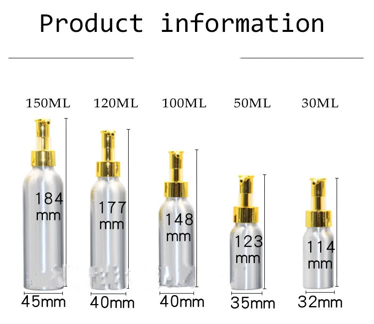 Пластиковые бутылочки с алюминиевым диспенсером Пузырёк с золотым колпачком металлического олова контейнер для эмульсии пустая упаковка для косметики 30/50/100/120/150/250/500 мл