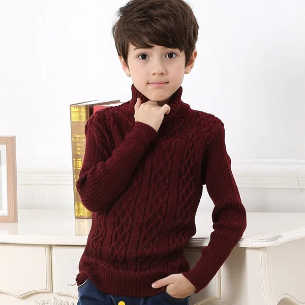 Осенне-зимняя одежда для мальчиков, Детский свитер для мальчика-подростка, модный свитер с высоким воротником, детские пуловеры, верхняя одежда, вязаная одежда для мальчиков - Цвет: wine red