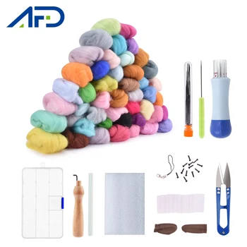 50/36 Color DIY Wool Felt Kit Handle Wool Felting Tools Handmade Felt Needle Set 7pcs Pack Felting Fabric Materials Handcraft photochromic wool fabric
