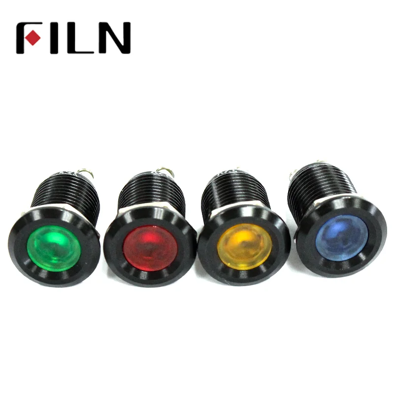 12mm waterproof black house Signal lamp LED Metal Indicator light Flat  LIGHT 3V 6V 12V 24V 220V screw connect