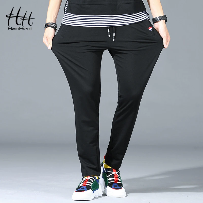 HanHent القطن عارضة رجل السراويل الترنك طويلة بلون Sweatpants الرجال الأزياء رقيقة السراويل اللياقة البدنية المدرسة السراويل العمل خارج