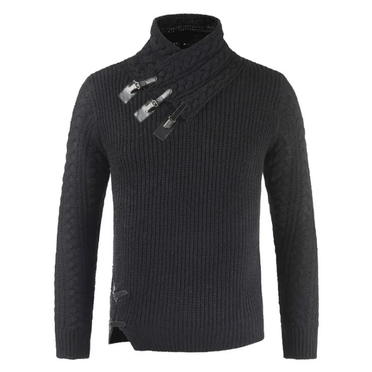 Новая мода Мужская водолазка для мужчин s свитеры для женщин Пальто Повседневное кожа Пряжка трикотаж свитер куртка теплый пуловер