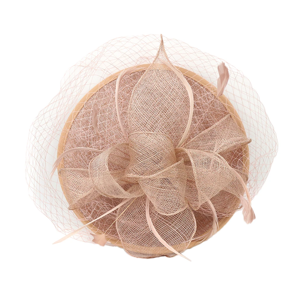 Elegant Women Ladies Sinamay Hat Feather Headband Clip Fascinator Veil Wedding Party Royal Ascot Hair Accessories