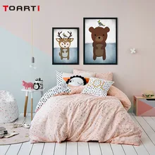 Cartoon Animals Wall Art Canvas Painting So Cute Bear Fox Rabbit Poster And Print Kids Room Decoration Wall Picture Home Decor cute kids satchel with star print and bear shape design