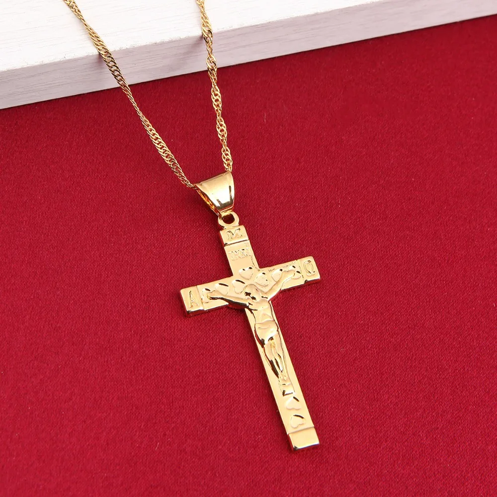 

Men Jesus Cross Necklace Gold Color INRI Heart Pendant For Men Jerusalem Cross Jewelry