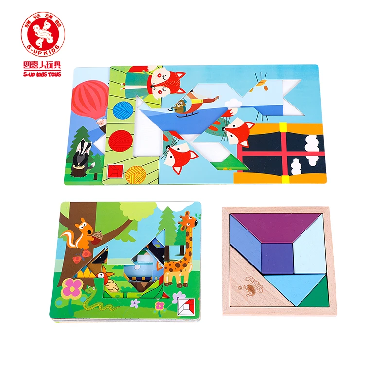 Креативные обучающие Игрушки tangram деревянные детские паззлы игрушки для детей