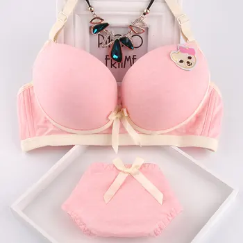 

Japanese girl without ring brassiere and panties pure color cotton bra set wireless bralette underwear pink blue gray sutian
