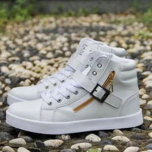 Men’s Casual Shoes High Top Fashion PU Leather Lace-up Ankle Boots With Strappy Black Sneaker Willow Valley Flats