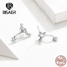 BISAER, модные серьги, 925 пробы, серебро, светящаяся звезда, серьги-гвоздики для женщин, прозрачный кубический циркон, серебряные ювелирные изделия EFE175