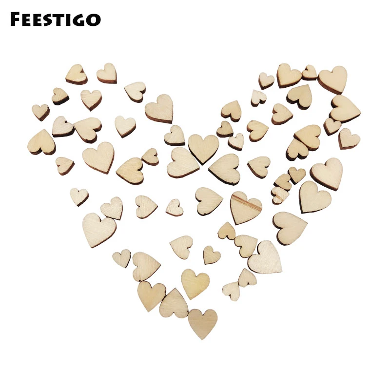 100pcs 4 Sizes Mixed Wooden Love Heart Wedding Party Table Scatter Decoration