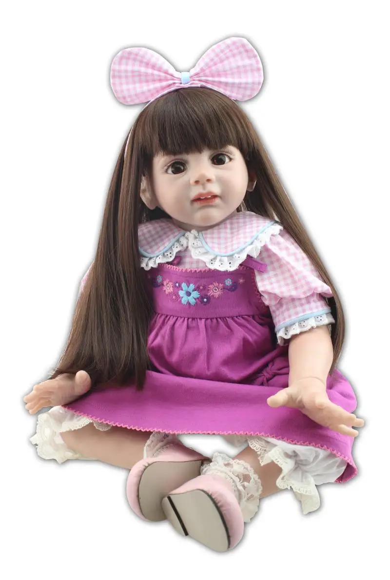 NPK Long brown hair Reborn Girl Dolls 60 cm Handmade Lifelike alive ...