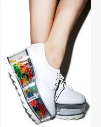 

2017New Arrival Jelly PVC Platform Heels Women Single Shoes Transparent Wedge Heel Woman Pumps Lace up Leather Woman Shoes