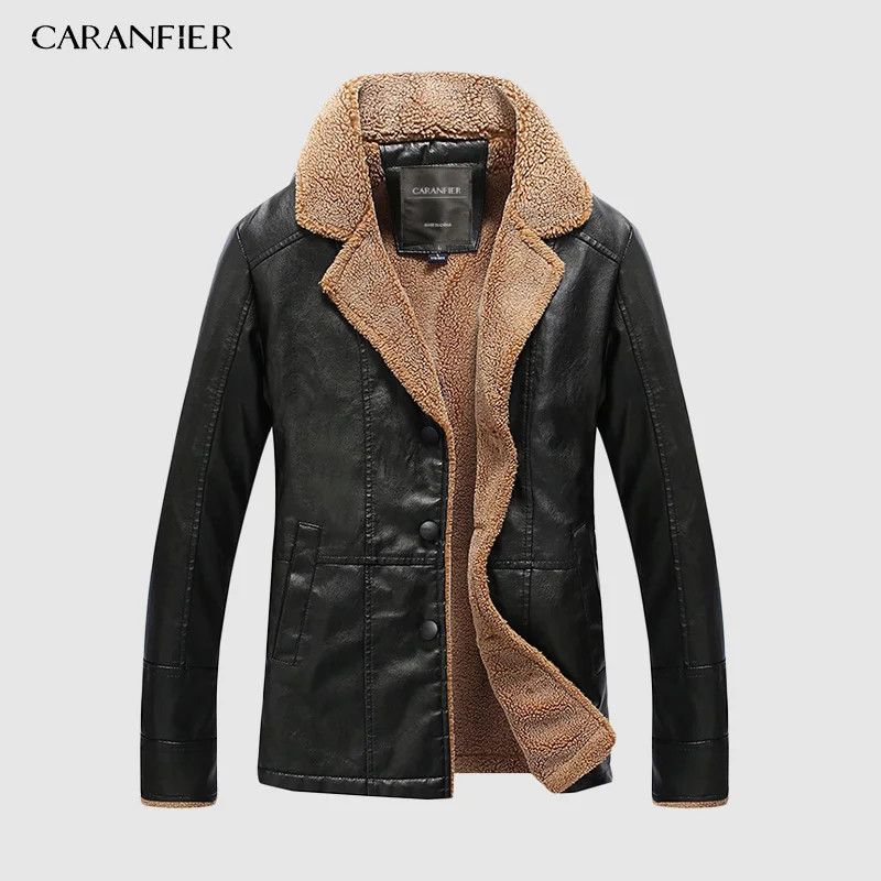 CARANFIER, мужские кожаные куртки, мужская куртка, ПУ брендовая одежда, повседневная Толстая теплая зимняя меховая Мужская Флисовая Куртка с широким воротником, 3XL - Цвет: 11 Black