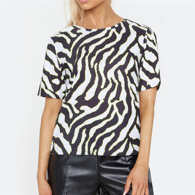 

Women Summer T shirt 2019 Fashion Zebra Print Short Sleeve T-shirt Casual Loose Tops Tees Sexy Streetwear Tshirts Camisas Mujer