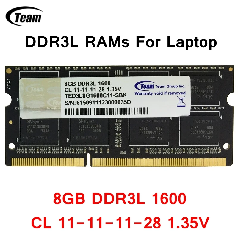 Team Group Team DDR3L ноутбук ОЗУ 4 ГБ 8 ГБ 1600 МГц 204pin CL 11-11-11-28 1,35 в Высококачественная память для ноутбука