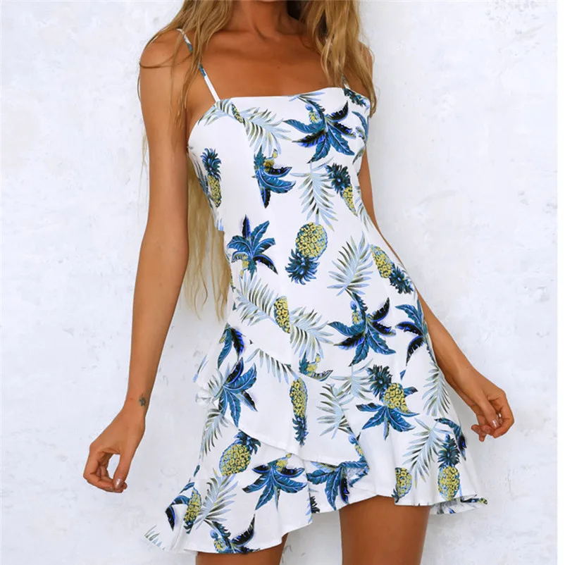 Fashion summer dress 2018 Beach dress Women Ladies Pineapple Printing Sleeveless Mini Dress casual dress vestido robe J12#N (9)