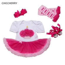 Рюшами кекс для маленьких девочек 1st Наряд для дня рождения детское кружевное платье-комбинезон повязка, туфли гетры для девочек балетная пачка для новорожденных младенцев Костюмы