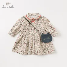 DB11553 dave bella/осеннее милое платье принцессы с бантом и цветочным рисунком для маленьких девочек, праздничное платье с кошкой, детская одежда в стиле Лолиты, 2 предмета