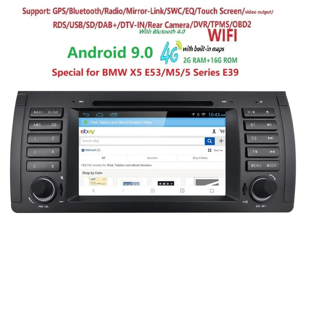 Cheap Ossuret 7"Car DVD Player Android 9.0 Quad Core GPS Navigation Radio Stereo for BMW 5 Series E39 /X5 E53/M5/7 Series E38  SWC RDS 2