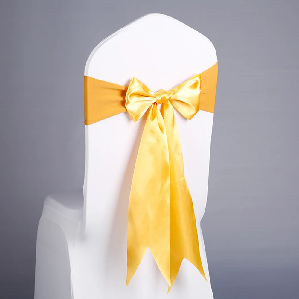 

Cheap 20pcs/lot Wedding Party Decoration Satin Bow Tie Ribbon Chair Sash Hotel Banquet Stretch Elastic Spandex Chair Band