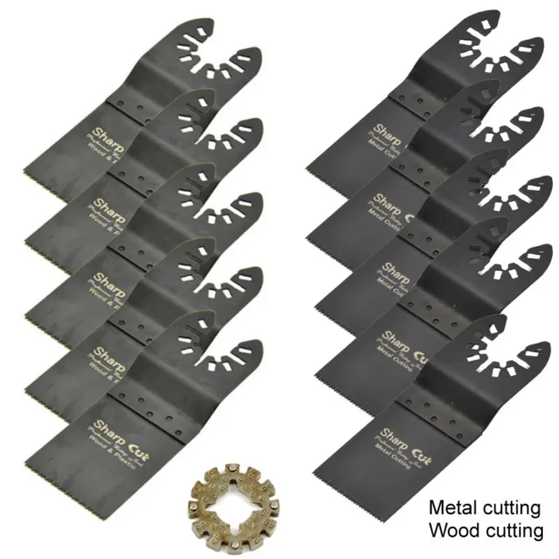 

10Mixed Pack Multi Saw Blades with an adapter, Bi-metal 34mm M2 MetalWorking Oscillating Saw Blades,34mm 65Mn Blades for wood