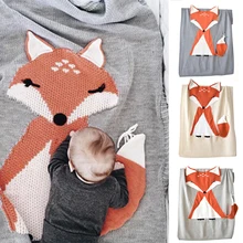 Детское шерстяное одеяло с рисунком лисы с ушками Одеяло детский вязаный ковер отбеливатель коврик теплый мультфильм вязание шерсть ковер для детей сон