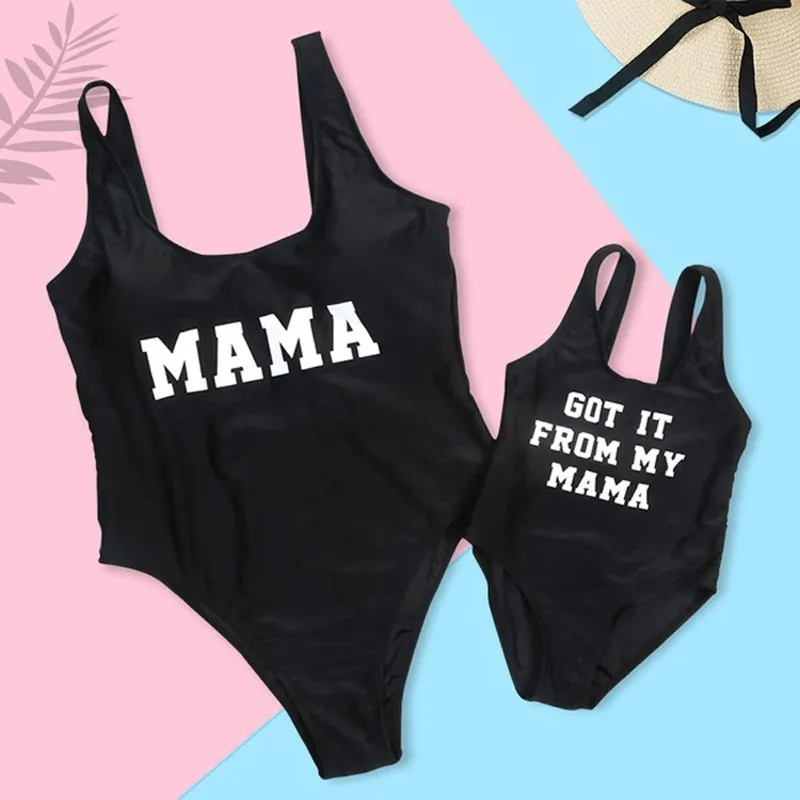 2019 Family Matching Swimwear One Piece Mother Daughter Women Kid Son Girl Queen Swimsuit Bathing Suit Maillot De Bain Feminino-4