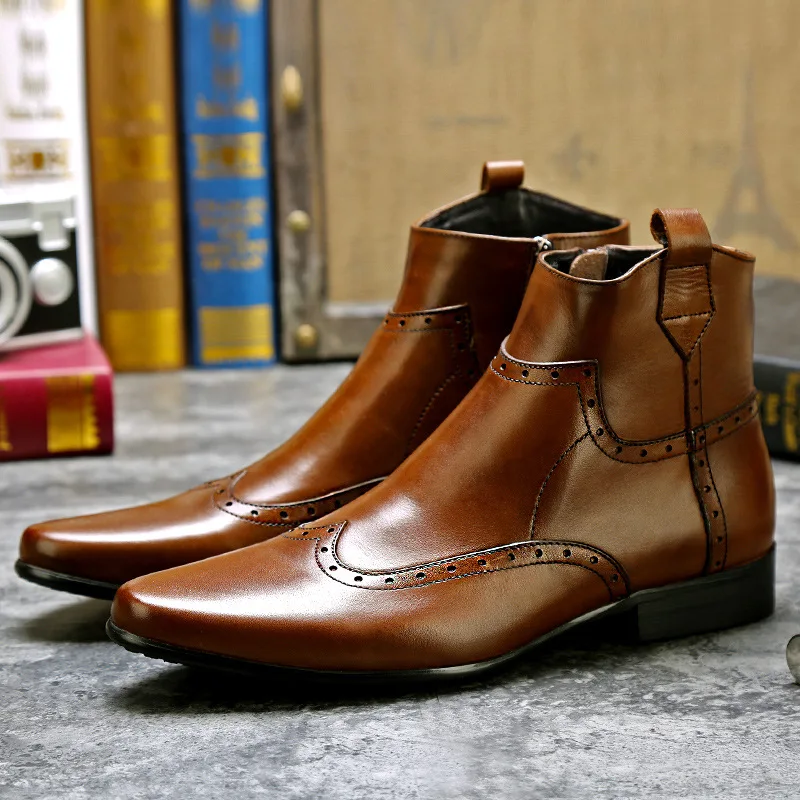 

New cowhide boots Genuine Soft Leather Boots Pointed Toe Breathable Bullock Patterns Oxford Dress Shoes For Men Chelsea Boots
