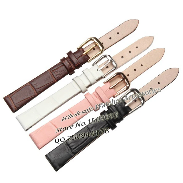 

The Crocodile grain Genuine Leather Watch Straps Pink Watchbands pin Buckle Band for hours Watches women 10 12 14 16 18 20mm