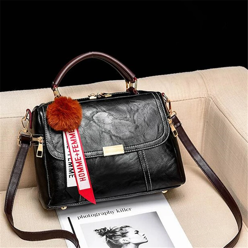 جديد المرأة حقيبة ساعي جودة بو الجلود Crossbody حقيبة مع شعري الديكور الإناث حقيبة كتف الفتيات حقيبة يد المحافظ