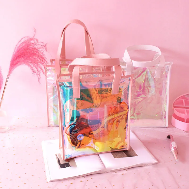 

Waterproof PVC Transparent Magic Color Laser Bag Large Capacity Wild Female Bag Trend Handbag