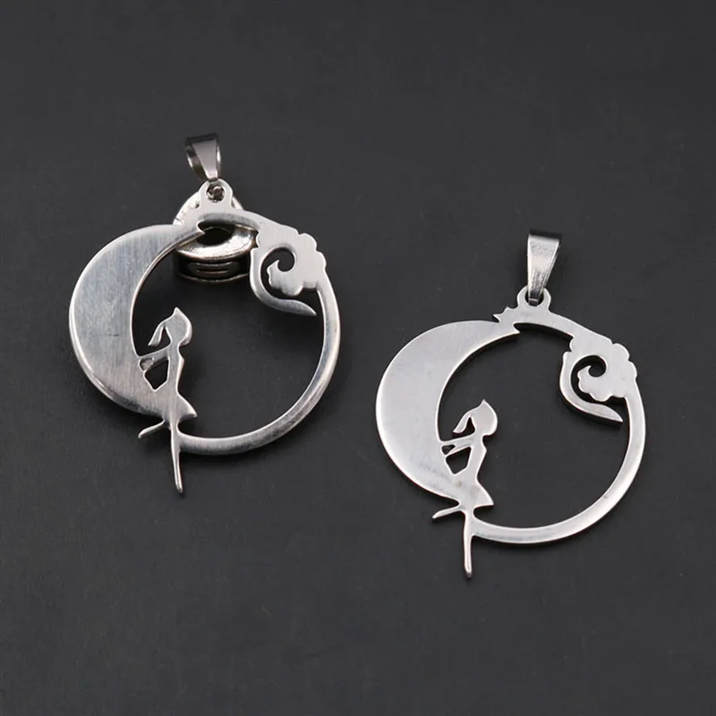 

WKOUD 2pcs Creative Titanium Steel Waiting For Your On The Moon Charm Romantic Style Stainless Steel Lovers Jewelry Pendant