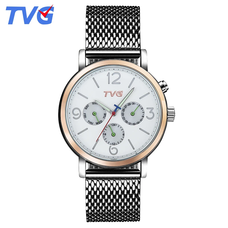 2016 TVG Brand Male Quartz watches Men Fashion Casual stainless steel waterproof Analog wristwatch Business Quartz