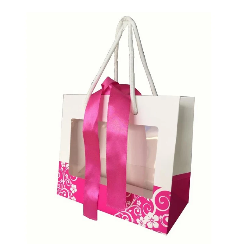 purple colro ribbon paper bag