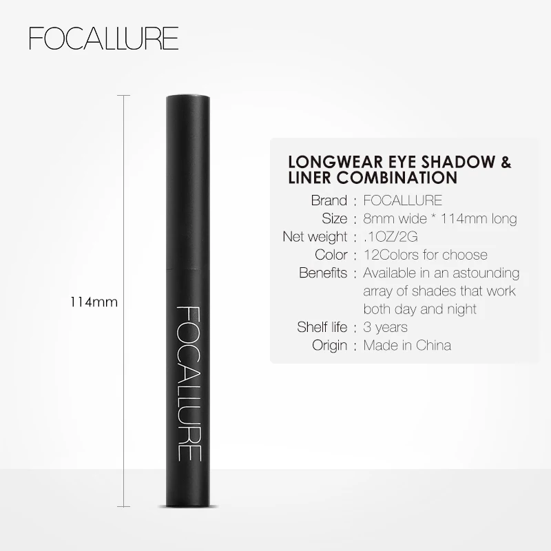 FOCALLURE Pro, 12 цветов, тени для век, макияж, комбинация, тени для век, карандаш, стикер, легко носить, длительное мерцание, инструменты