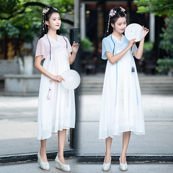 

Hanfu Costume Chinese Style Blue Short Sleeve Clothes Chinese Ancient And Traditional Summer Costume Folk Dance Clothing DQL1116