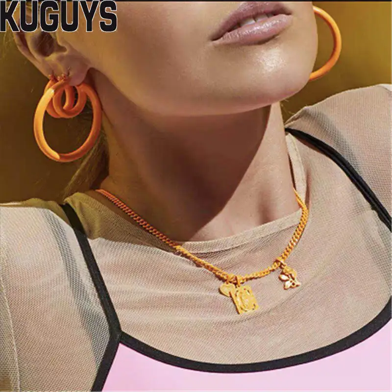 

KUGUYS High Quality 5 Colors Neon Round Hoop Earrings for Women Fashion Jewelry Matte Metal Earring Trendy Party Accessories
