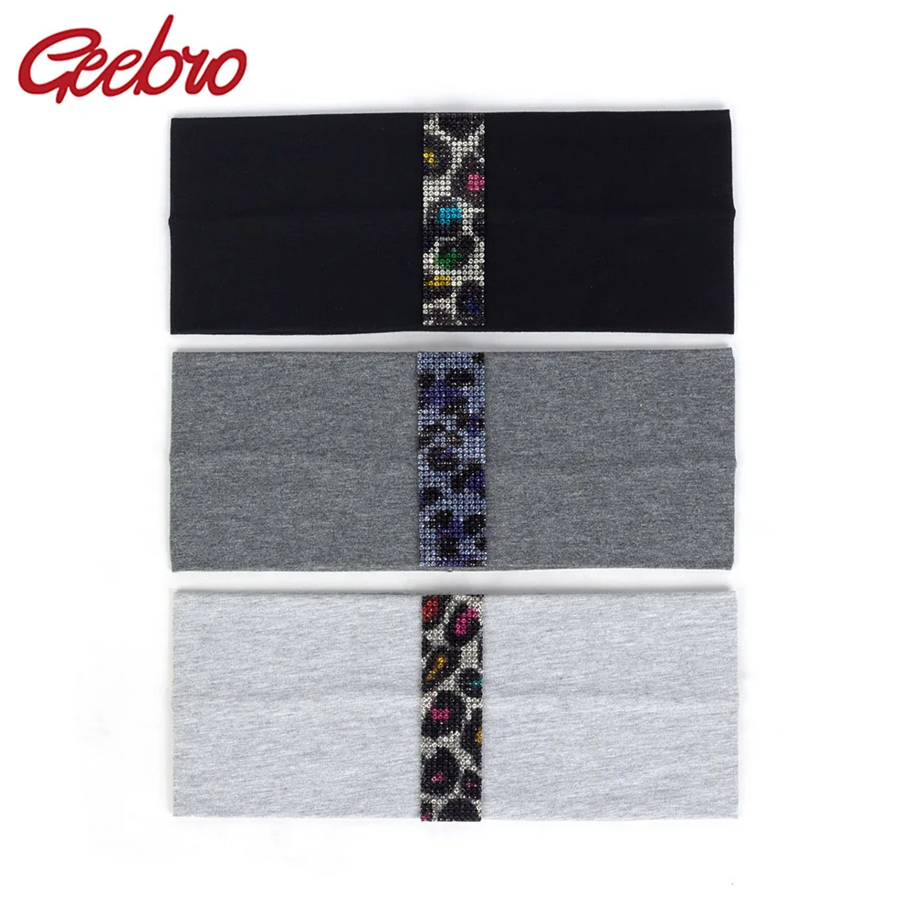 

Geebro Women Summer Fashion Crystal Leopard Headband For Hairbands Rhinestones Cotton Hair Band Girls Elastic Hair Accessories