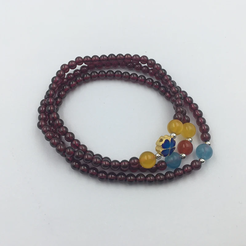 Sinya Girls Four leaves Clover Charms bracelets Strand by high luster quality natural Garnet for lover Mum elastic bangles Hot  (11)